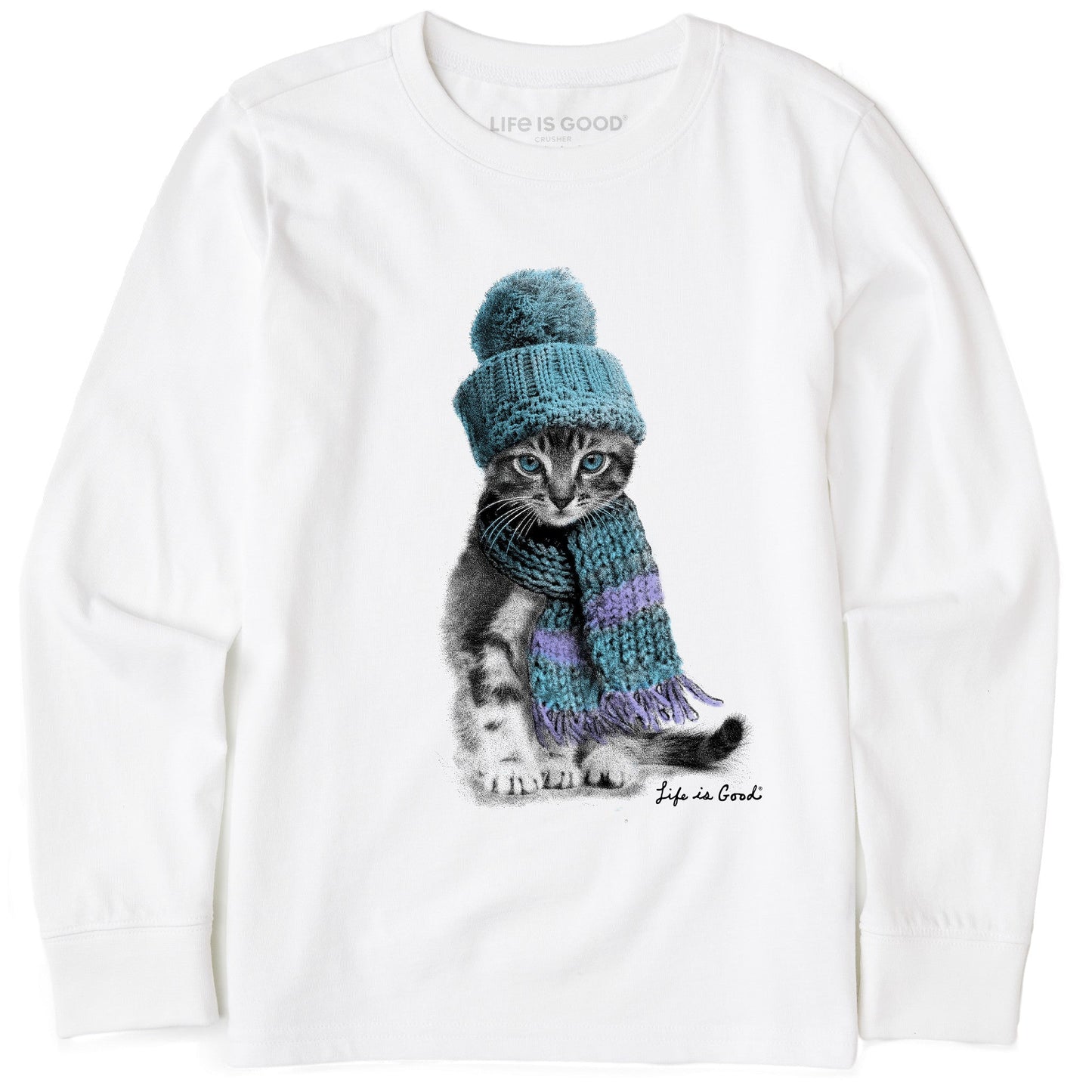 Kids Winter Cat Hat Long Sleeve Crusher Tee