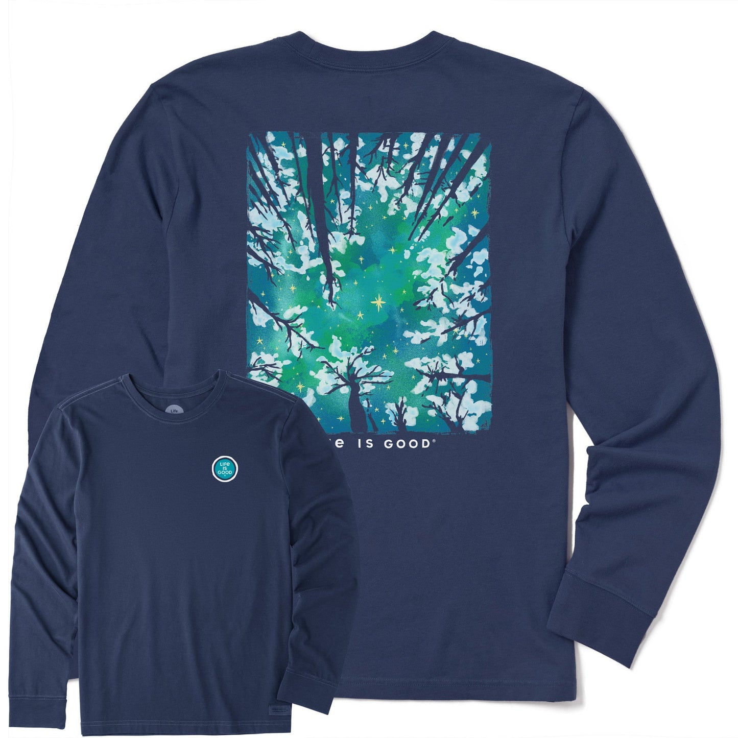 Men's Snowy Trees From Below Long Sleeve Crusher Tee