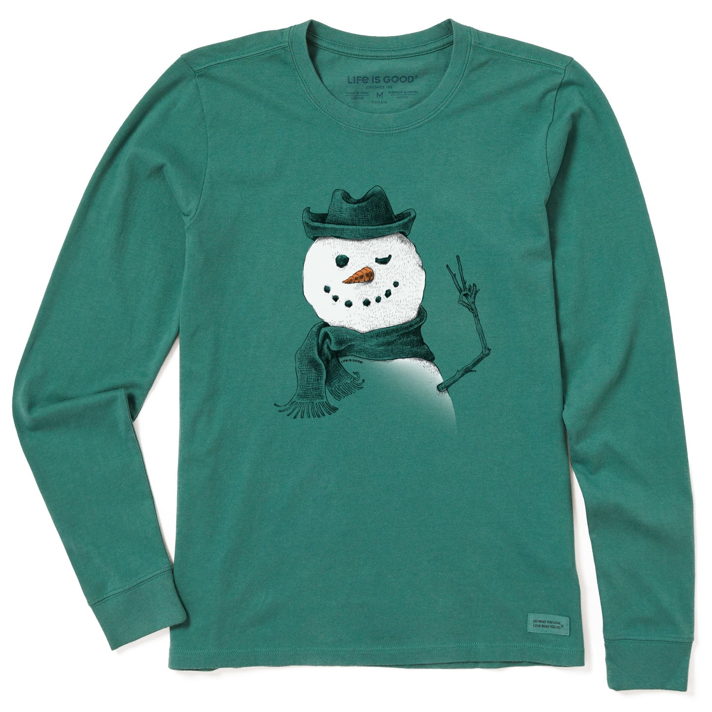 Women's Snowman Peace Sign Long Sleeve Crusher Tee