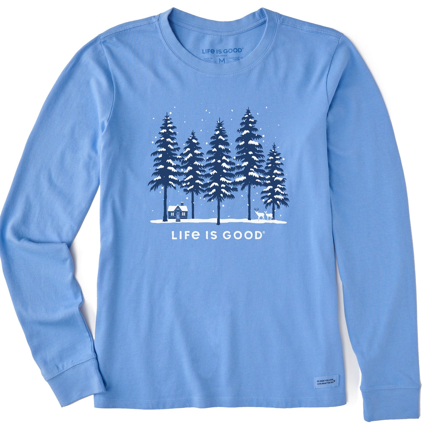 Women's Snowy Winter Cabin Scene Long Sleeve Crusher Tee