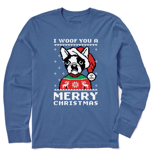 Men's Boston Terrier Ugly Sweater Long Sleeve Crusher Tee