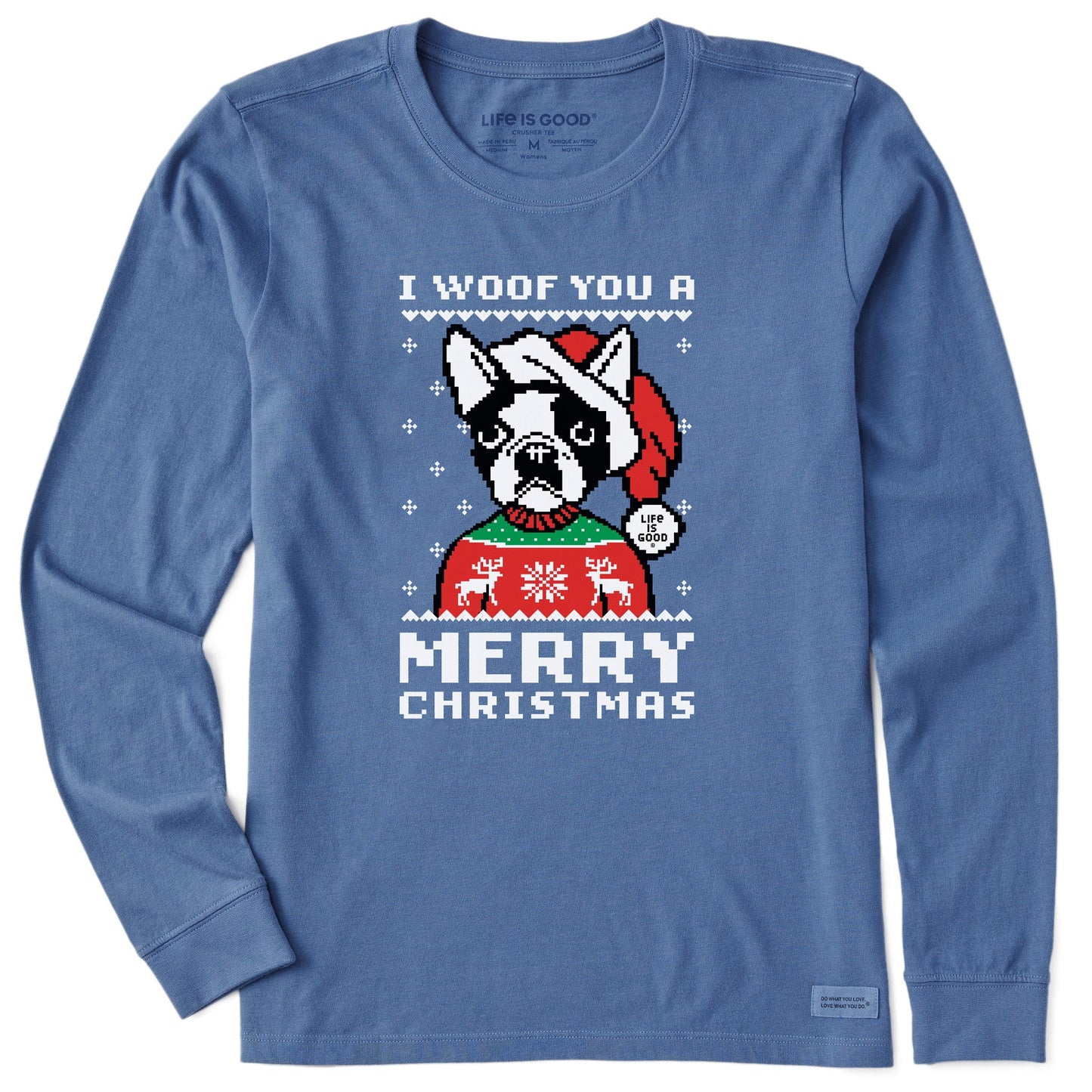 Women's Boston Terrier Ugly Sweater Long Sleeve Crusher Tee