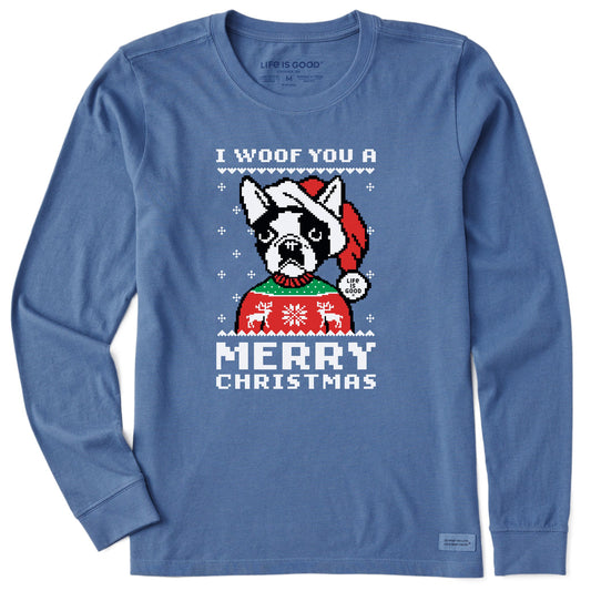 Women's Boston Terrier Ugly Sweater Long Sleeve Crusher Tee