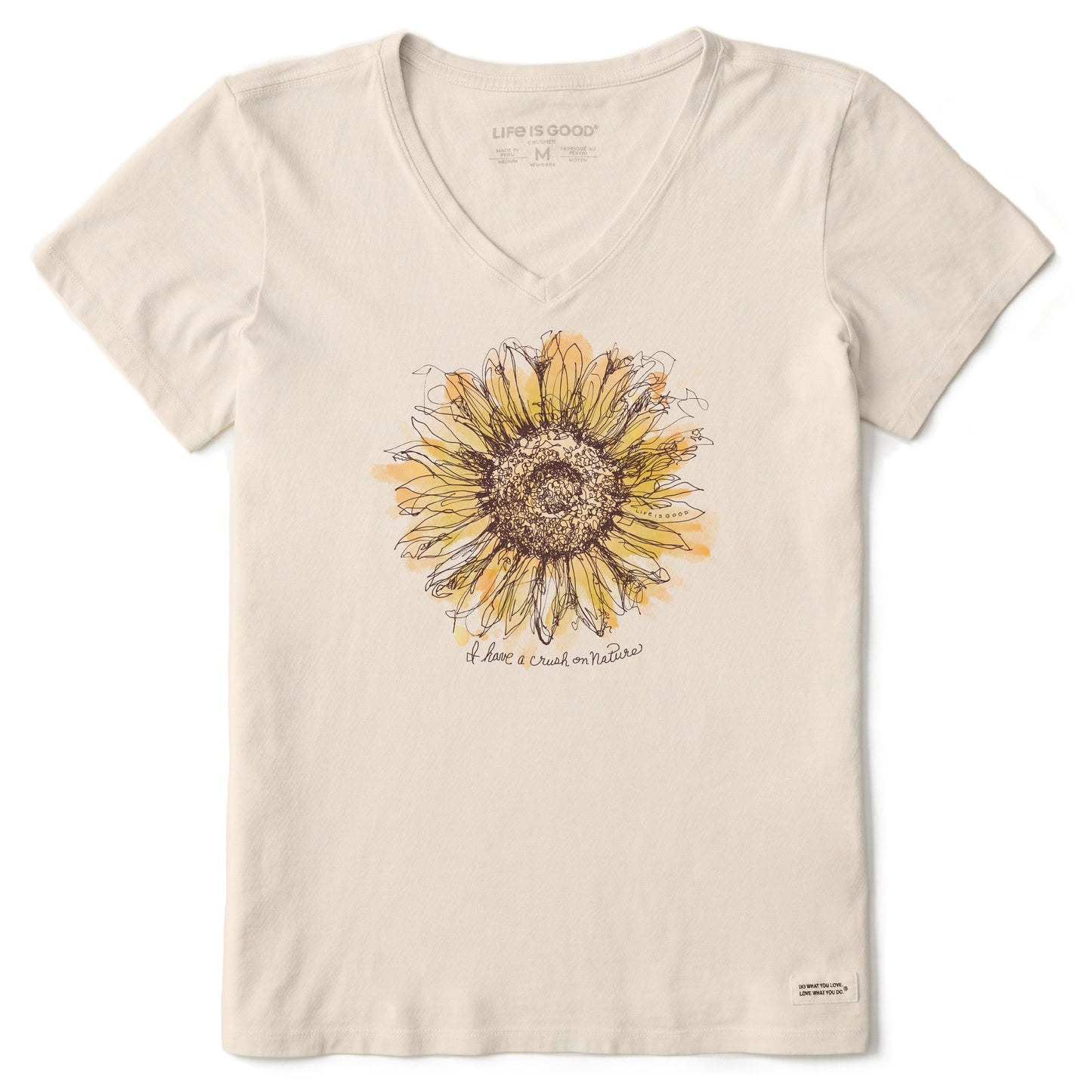 Women's Scribbled Sunflower Short Sleeve Vee