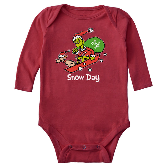 Baby Grinch and Max Snow Day Long Sleeve Crusher Bodysuit