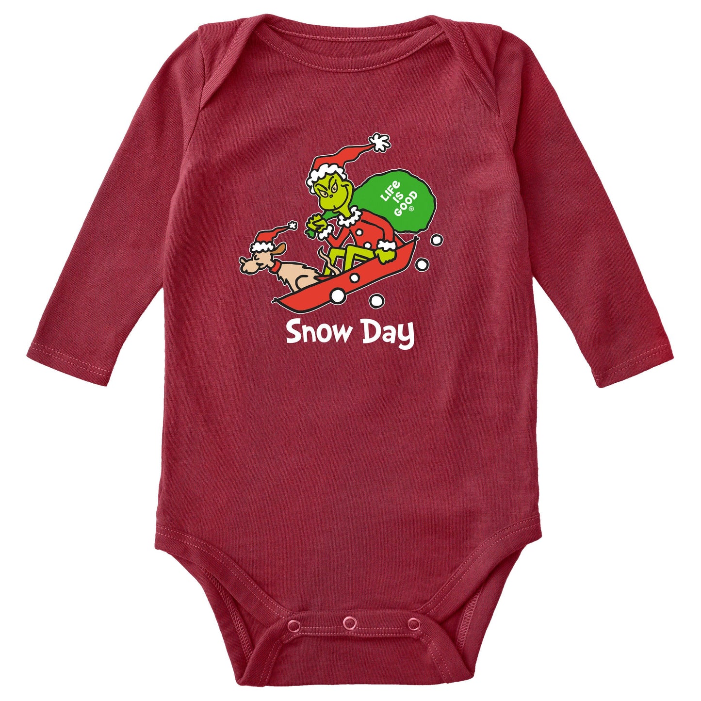 Baby Grinch and Max Snow Day Long Sleeve Crusher Bodysuit