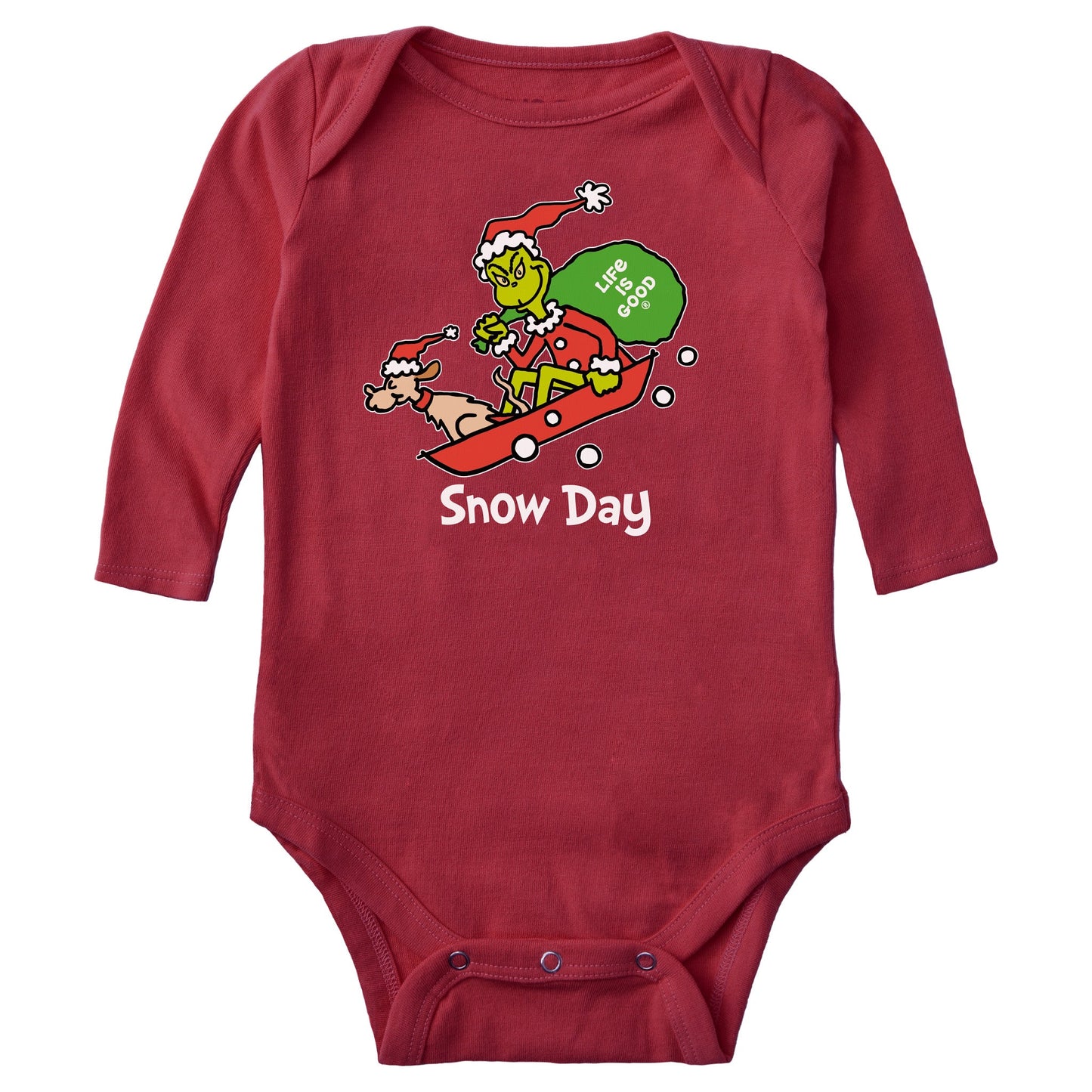 Baby Grinch and Max Snow Day Long Sleeve Crusher Bodysuit