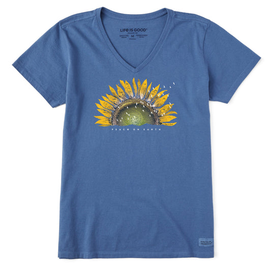 Women's Sunflower Dew Peace on Earth Short Sleeve Vee