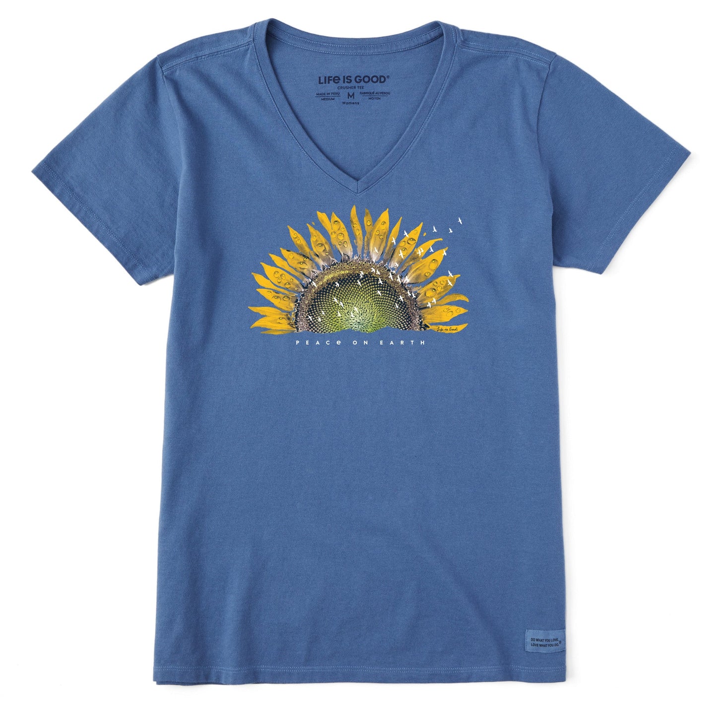 Women's Sunflower Dew Peace on Earth Short Sleeve Vee