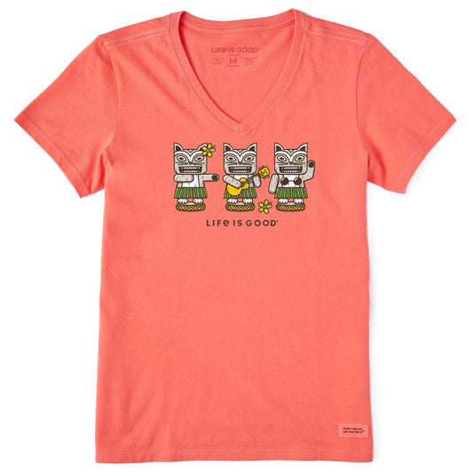 Women's Three Tiki Cats Short Sleeve Vee
