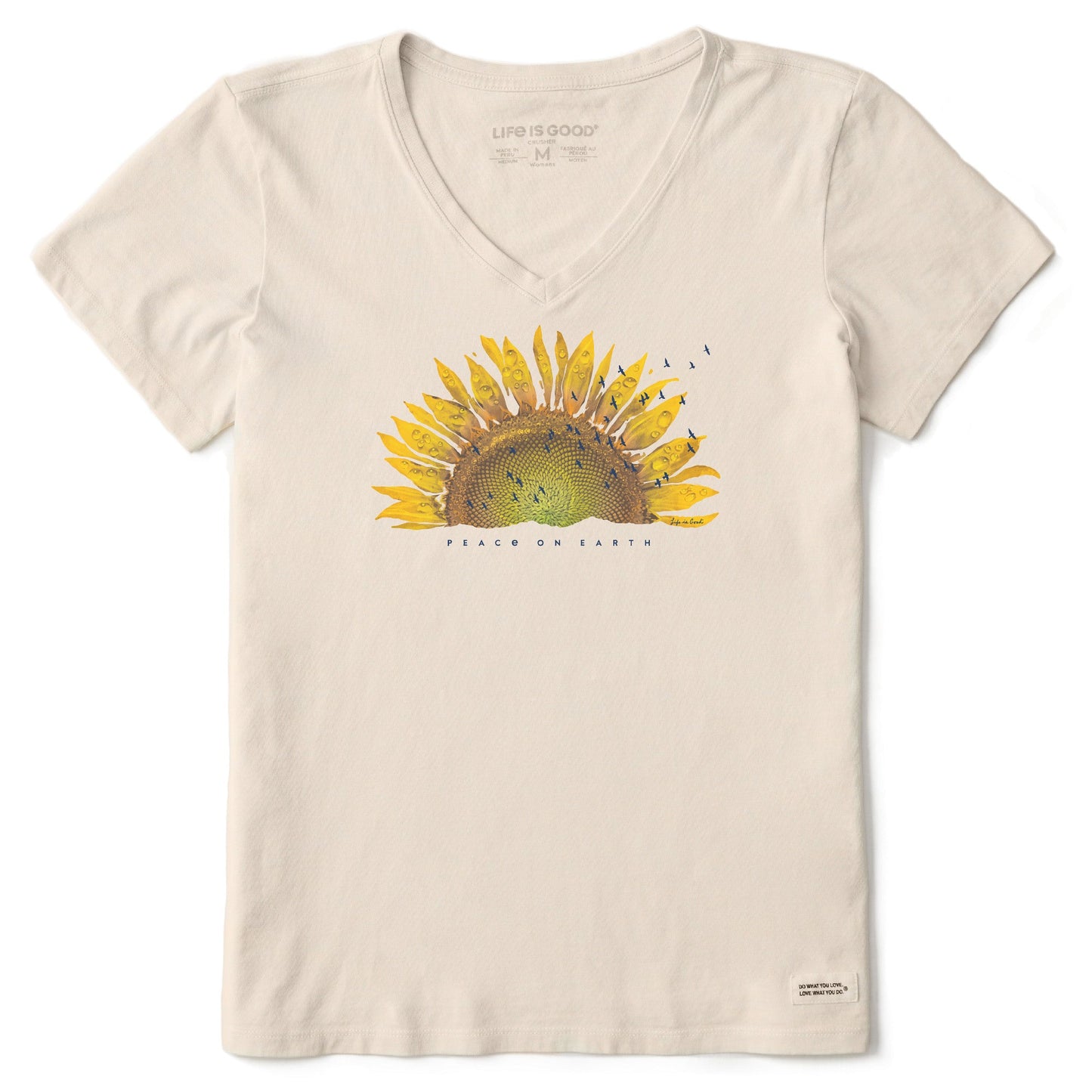 Women's Sunflower Dew Peace on Earth Short Sleeve Vee
