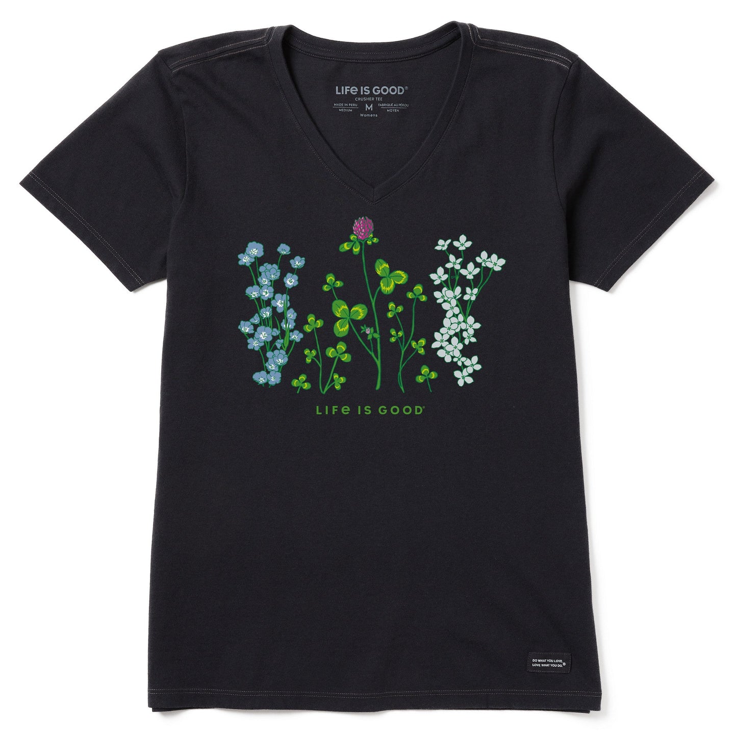 Women's Detailed Clovers and Wildflowers Short Sleeve Vee