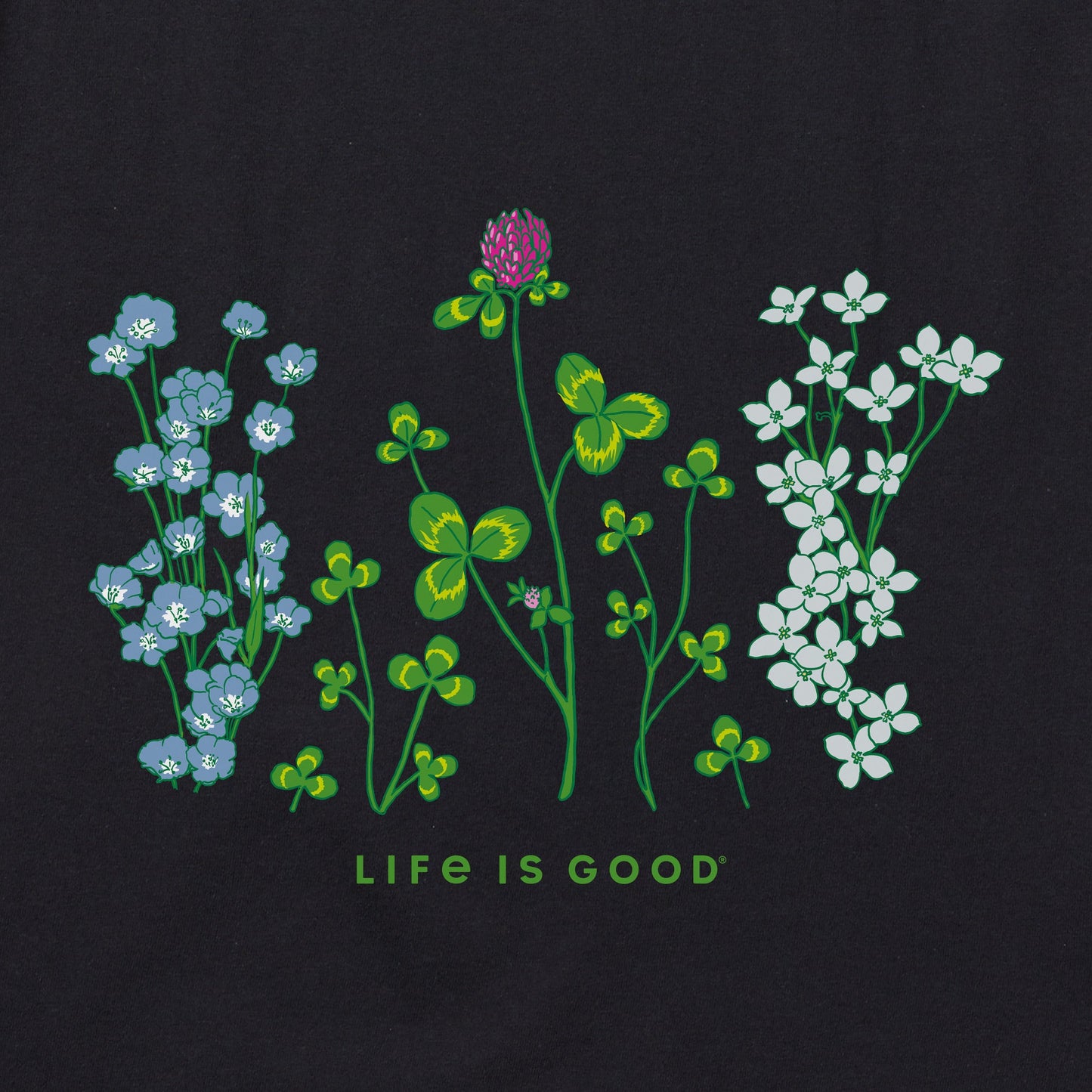 Women's Detailed Clovers and Wildflowers Short Sleeve Vee