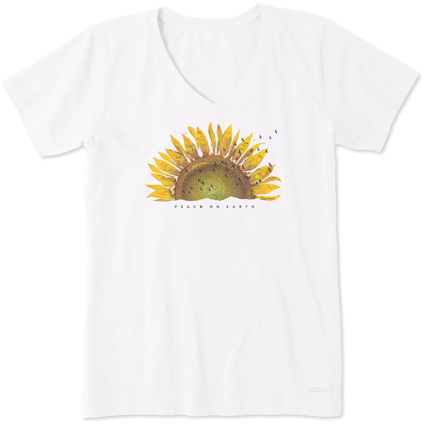 Women's Sunflower Dew Peace on Earth Short Sleeve Vee