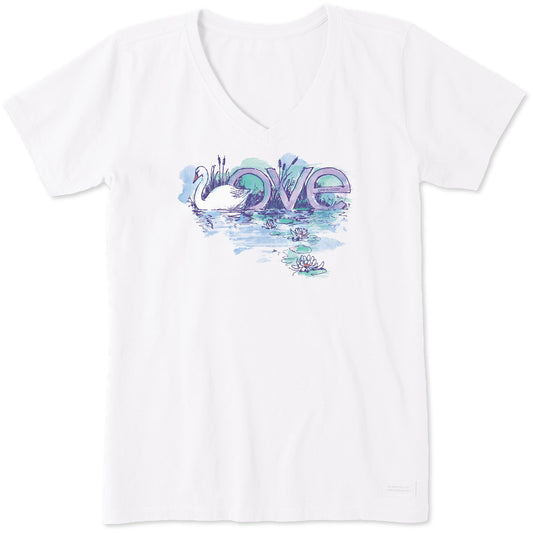 Women's Swan Love Short Sleeve Crusher Vee