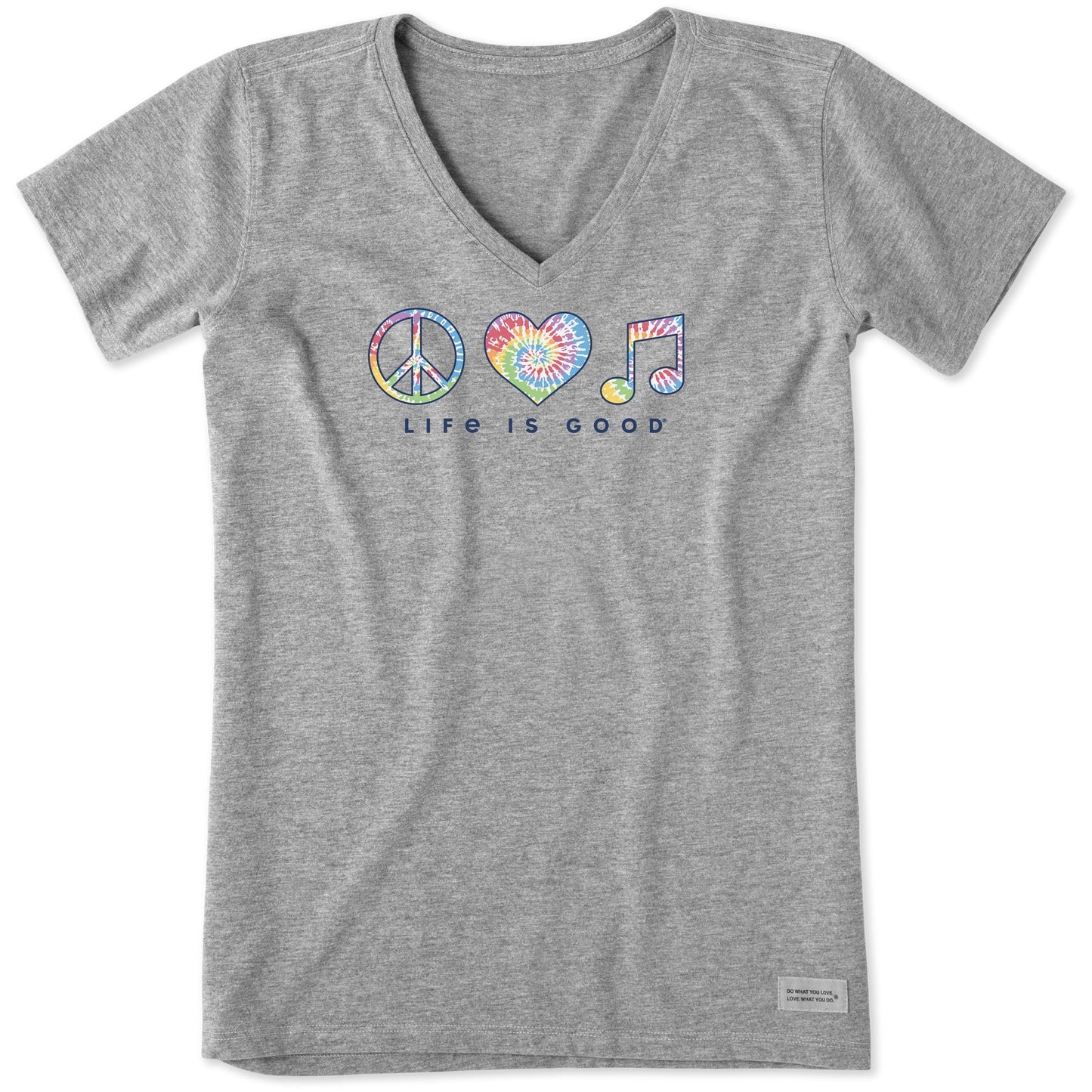 Women's Tie Dye Peace Love Music Short Sleeve Crusher Vee