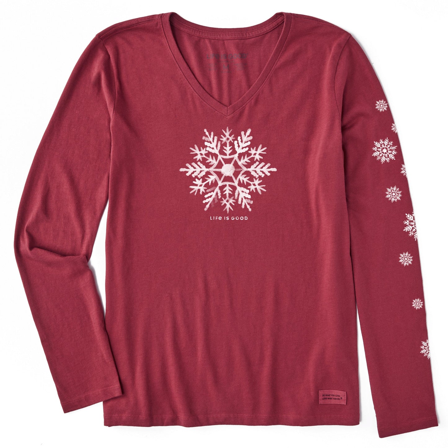 Women's Watercolor Snowflake Long Sleeve Crusher Vee
