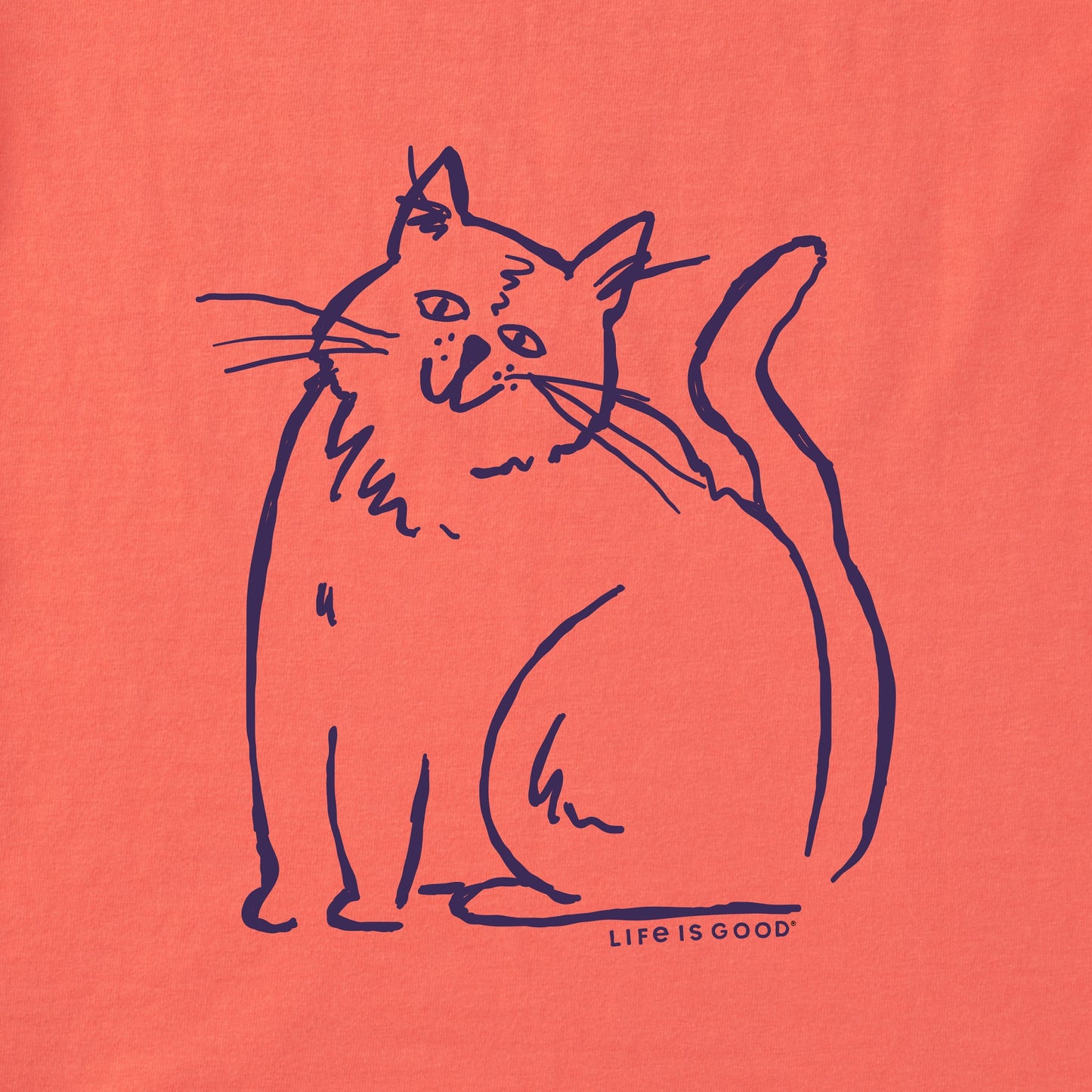 Women's Happy Cat Line Drawing Short Sleeve Crusher Tee