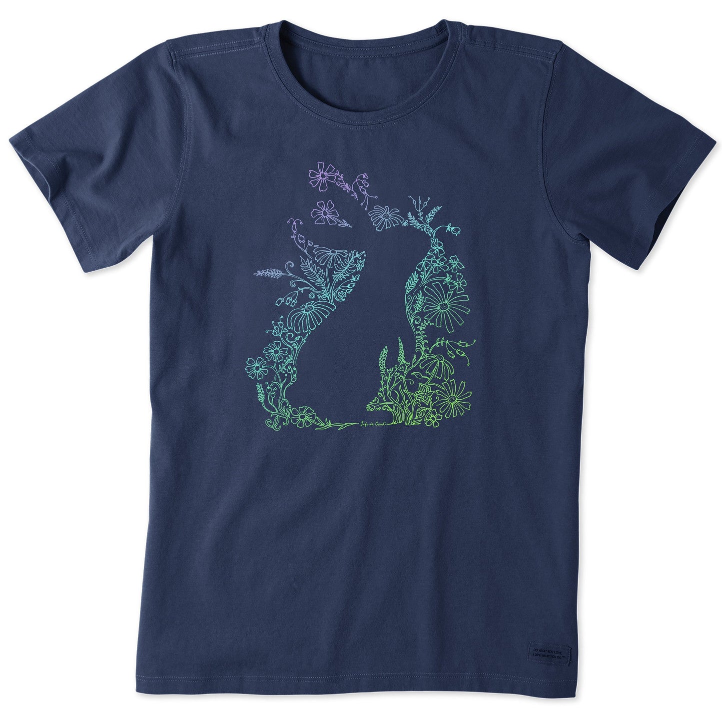 Women's Flower Bunny Silhouette Short Sleeve Crusher Tee