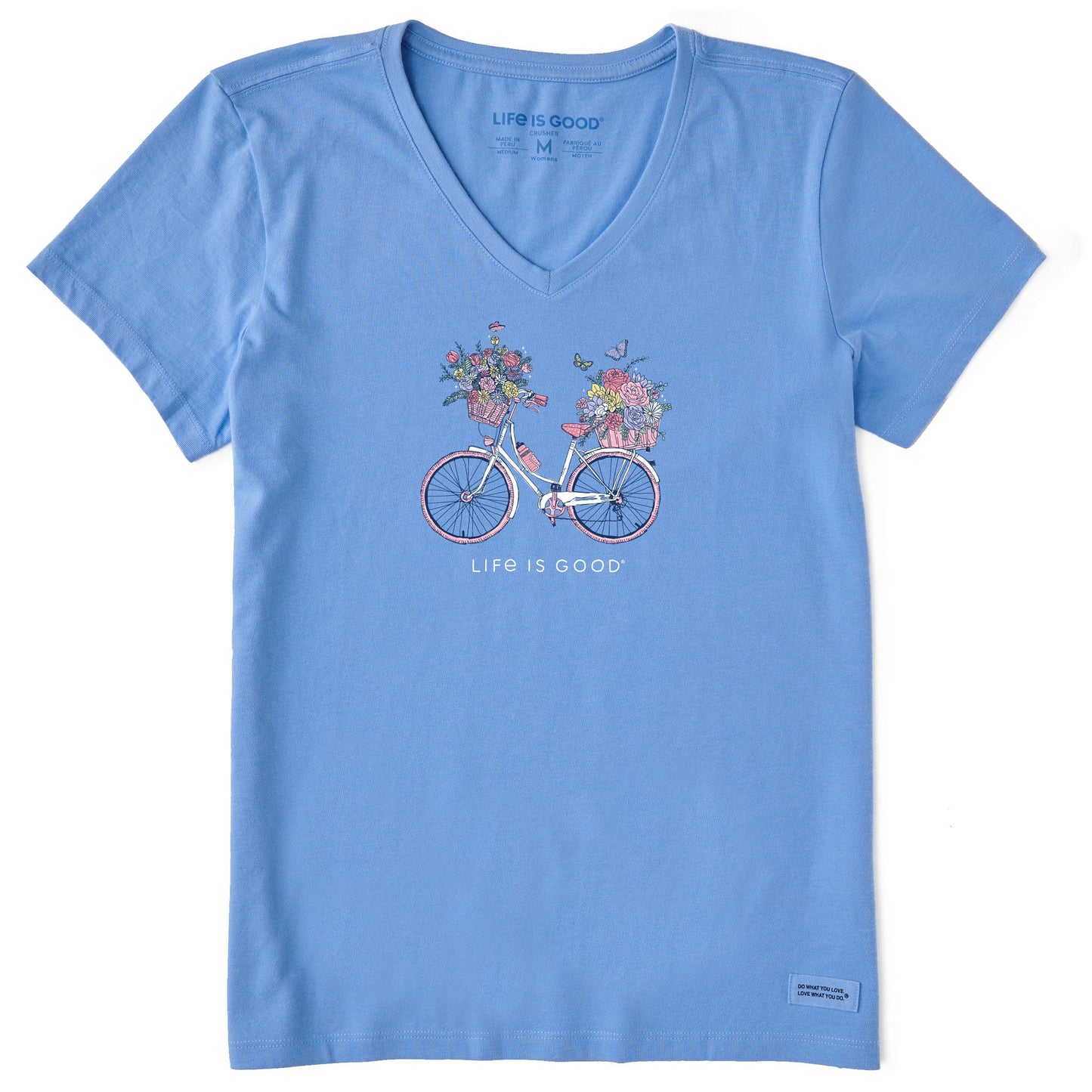 Women's Bike Flower Baskets Short Sleeve Vee