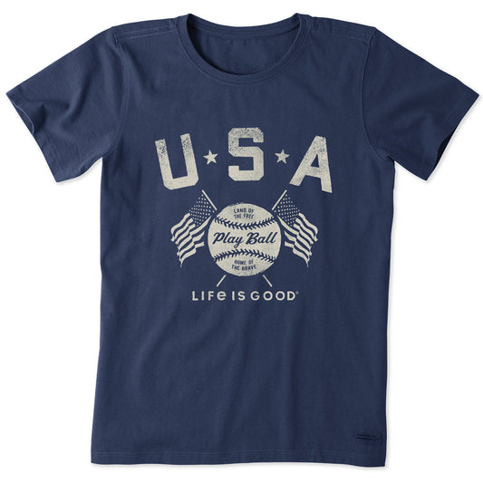 Women's USA Baseball with Flags Short Sleeve Tee