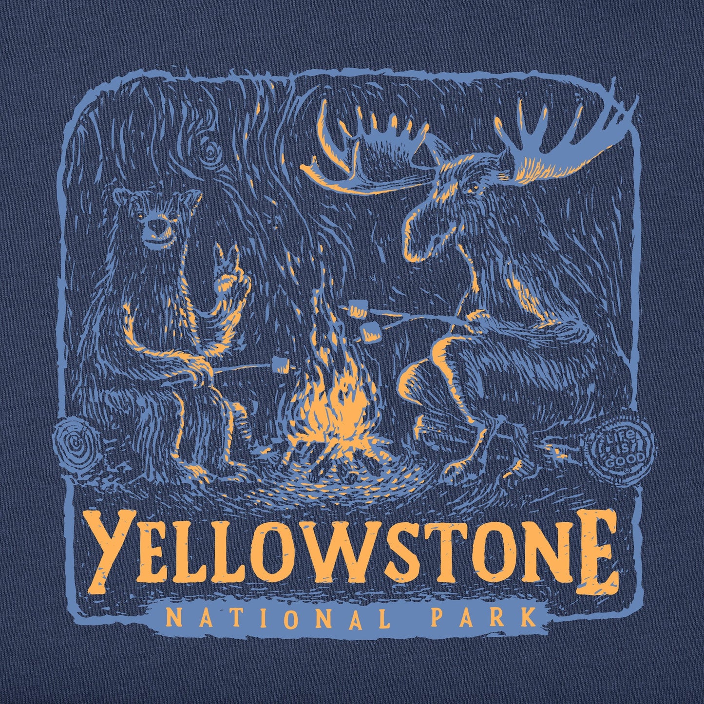 Men's Yellowstone Bear and Moose Camp Scene Short Sleeve Crusher Tee