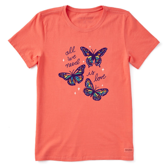 Women's All We Need is Love Butterflies Short Sleeve Tee