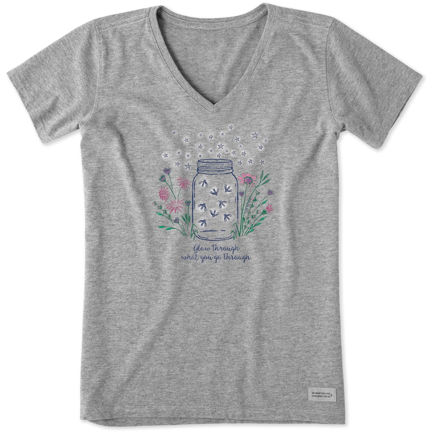 Women's Fireflies Flowers Jar Short Sleeve Vee