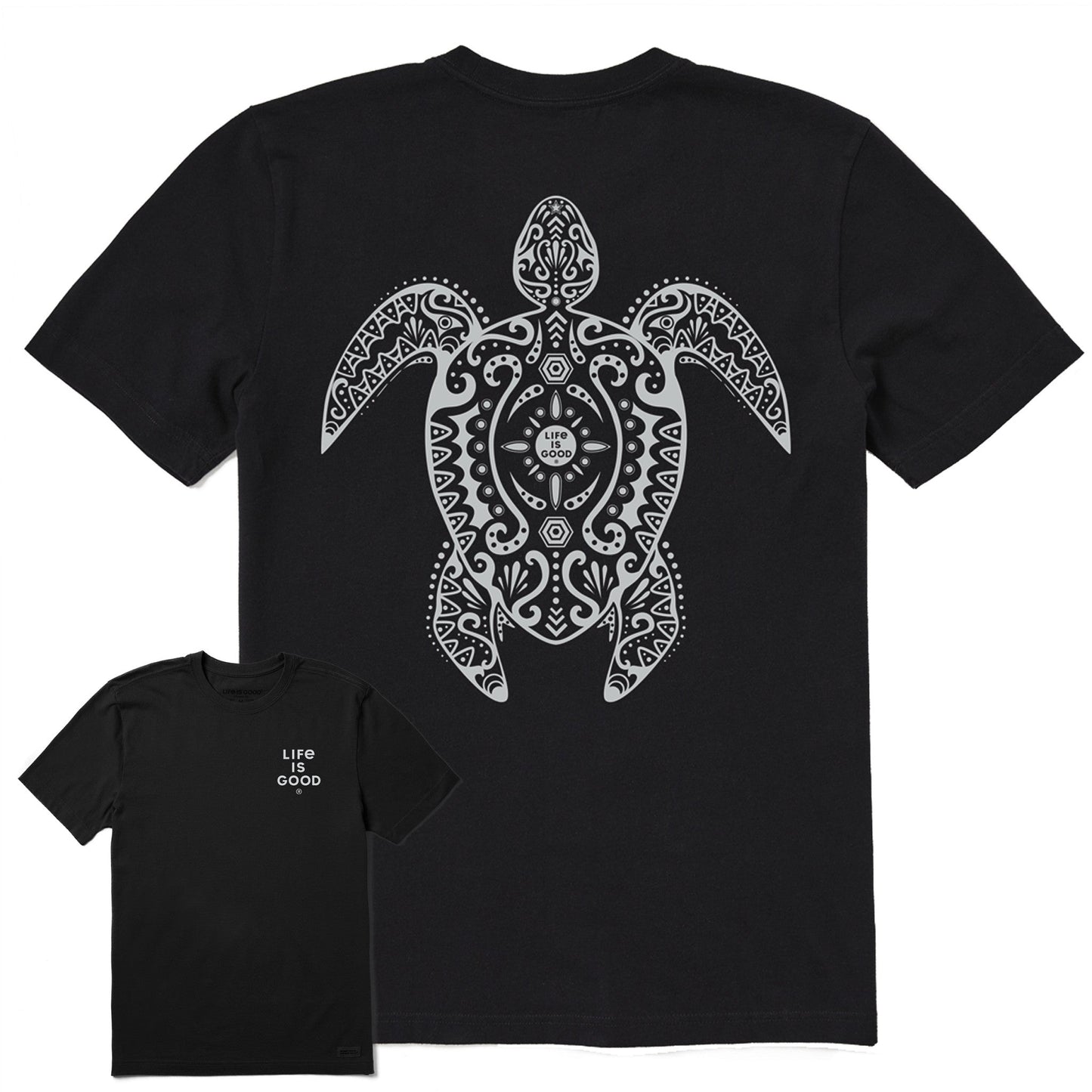 Men's Mandala Turtle Black and White Short Sleeve Crusher Tee