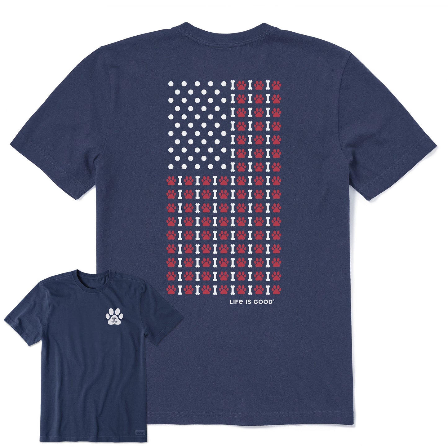 Men's Vertical USA Flag Dog Paws Short Sleeve Crusher Tee