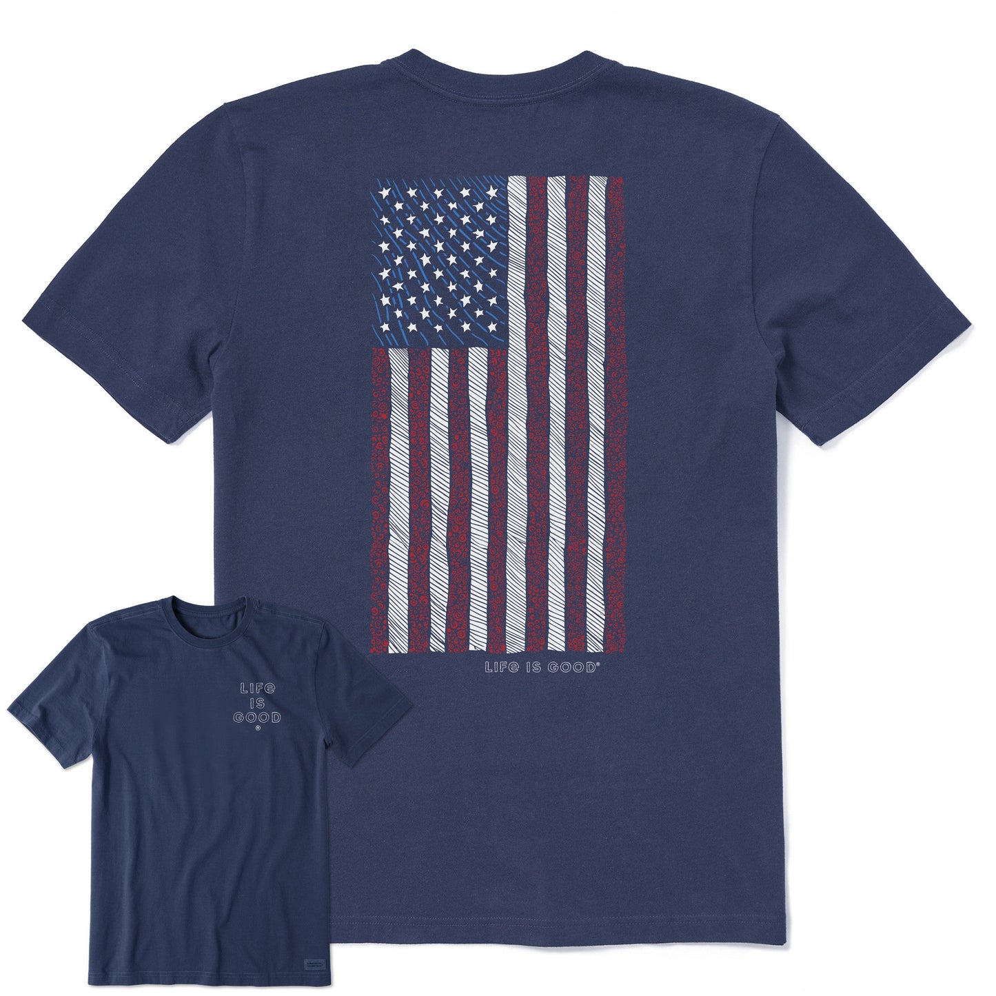 Men's Vertical USA Flag Hand Drawn Short Sleeve Crusher Tee