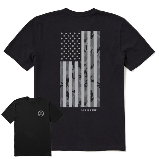 Men's Vertical USA Flag B&W Camo Short Sleeve Crusher Tee