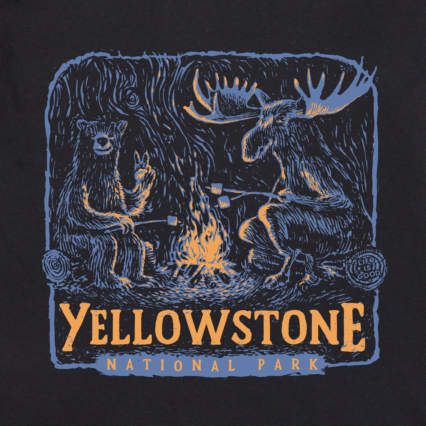 Men's Yellowstone Bear and Moose Camp Scene Short Sleeve Crusher Tee