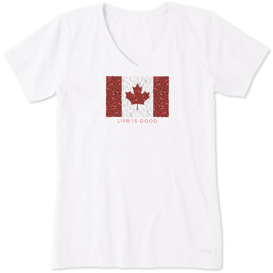 Women's Canadian Flag Wildflowers Short Sleeve Vee