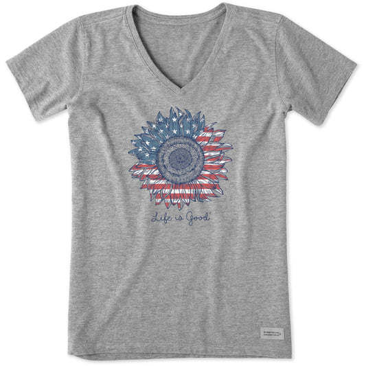 Women's American Sunflower Short Sleeve Vee