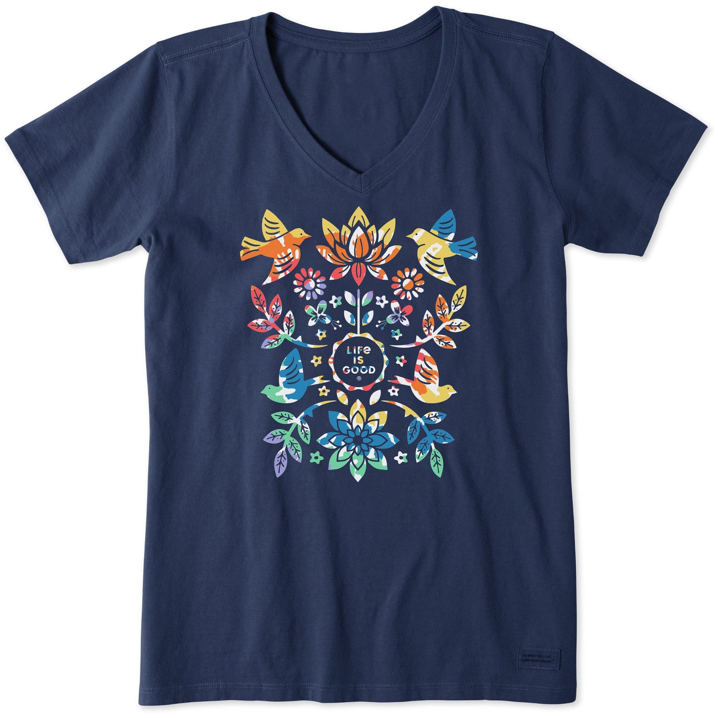 Women's Folk Art Garden Tie Dye Short Sleeve Vee