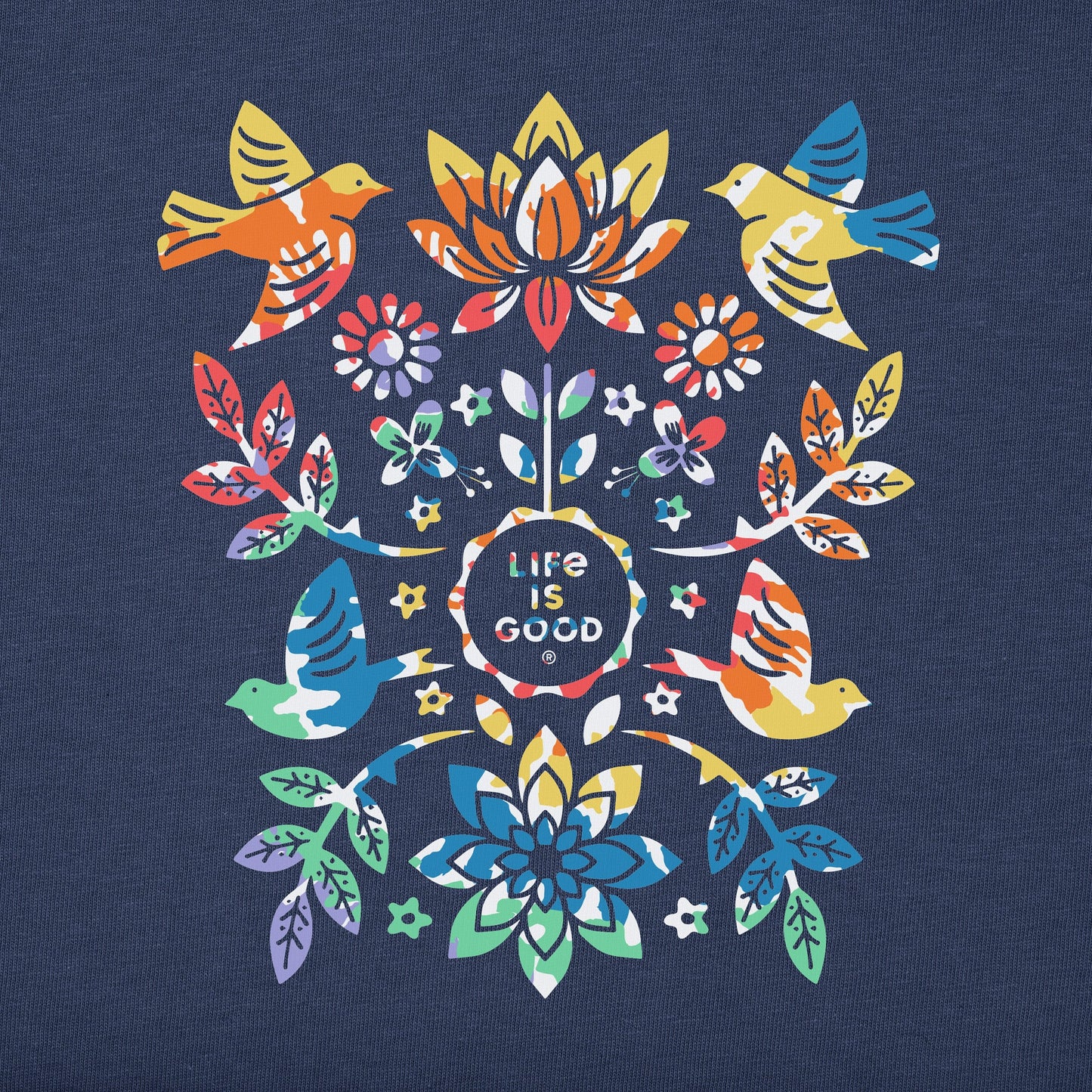 Women's Folk Art Garden Tie Dye Short Sleeve Vee