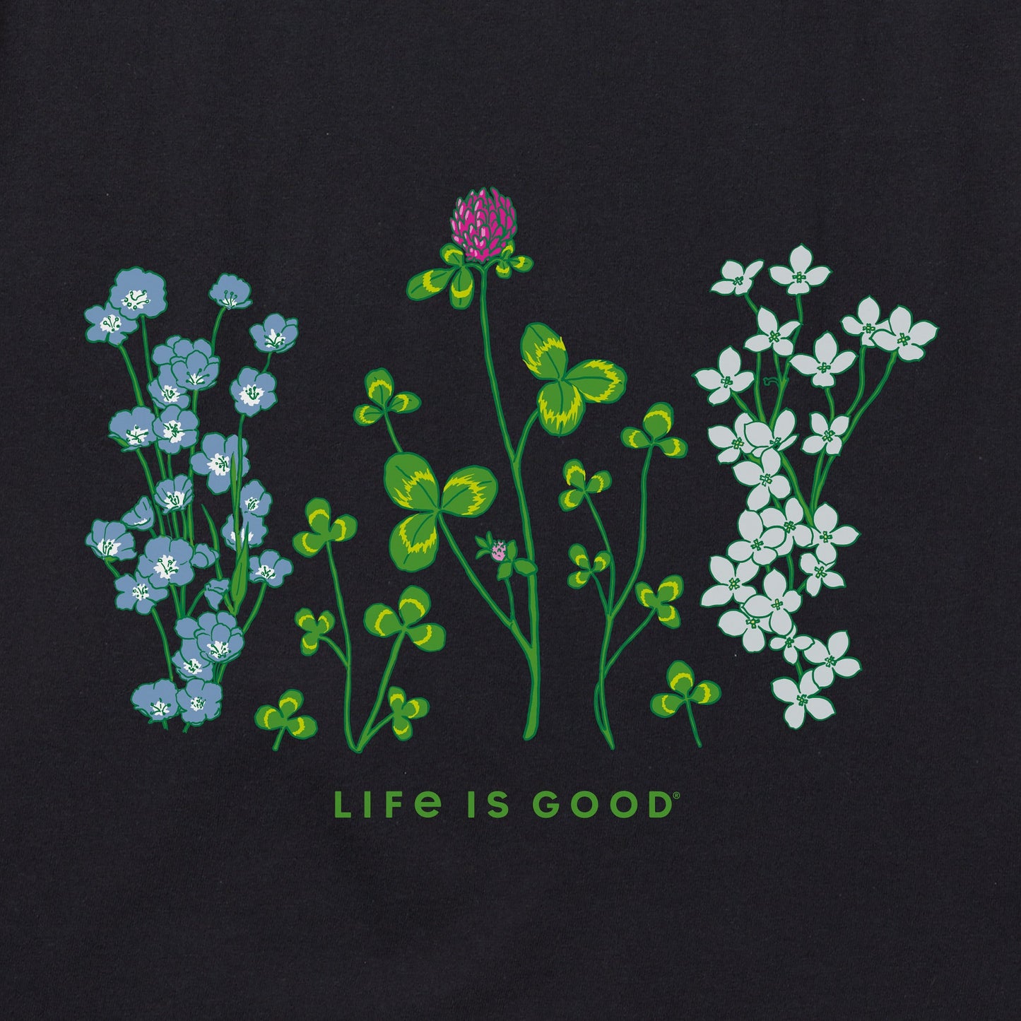 Women's Detailed Clovers and Wildflowers Short Sleeve Vee