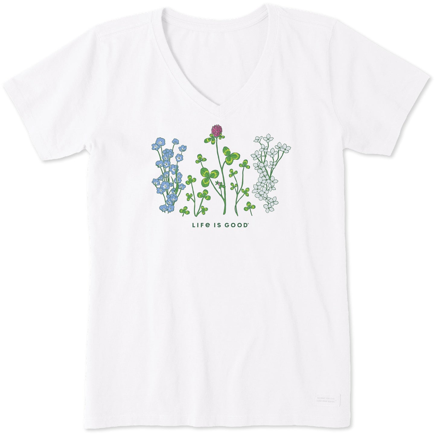 Women's Detailed Clovers and Wildflowers Short Sleeve Vee