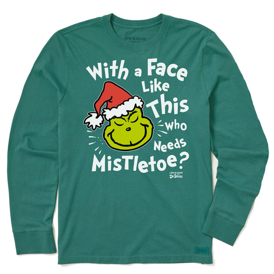 Men's With a Face Like This Grinch Long Sleeve Crusher Tee