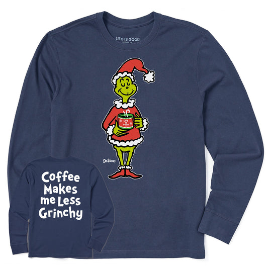 Men's Coffee Makes me Less Grinchy Long Sleeve Crusher Tee