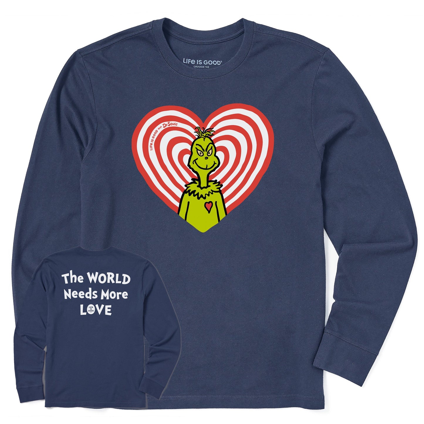 Men's Grinch Radiant Heart Christmas Long Sleeve Crusher Tee