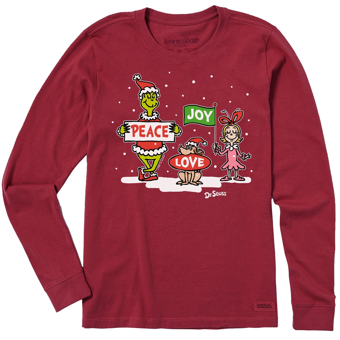 Women's Grinch Peace Love Joy Long Sleeve Crusher Tee