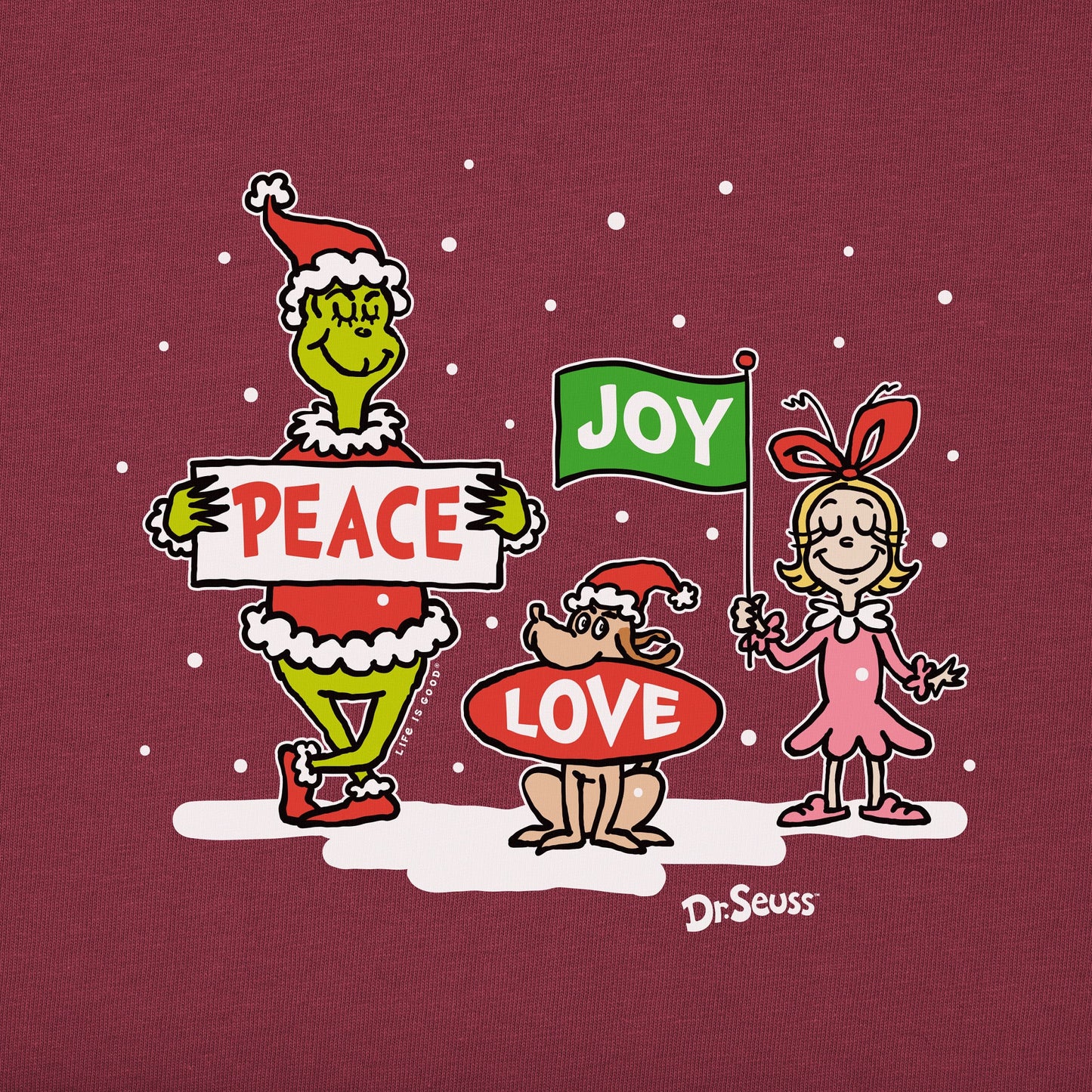 Women's Grinch Peace Love Joy Long Sleeve Crusher Tee