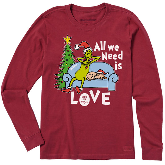 Women's Grinch & Max All we Need is Love Long Sleeve Crusher Tee