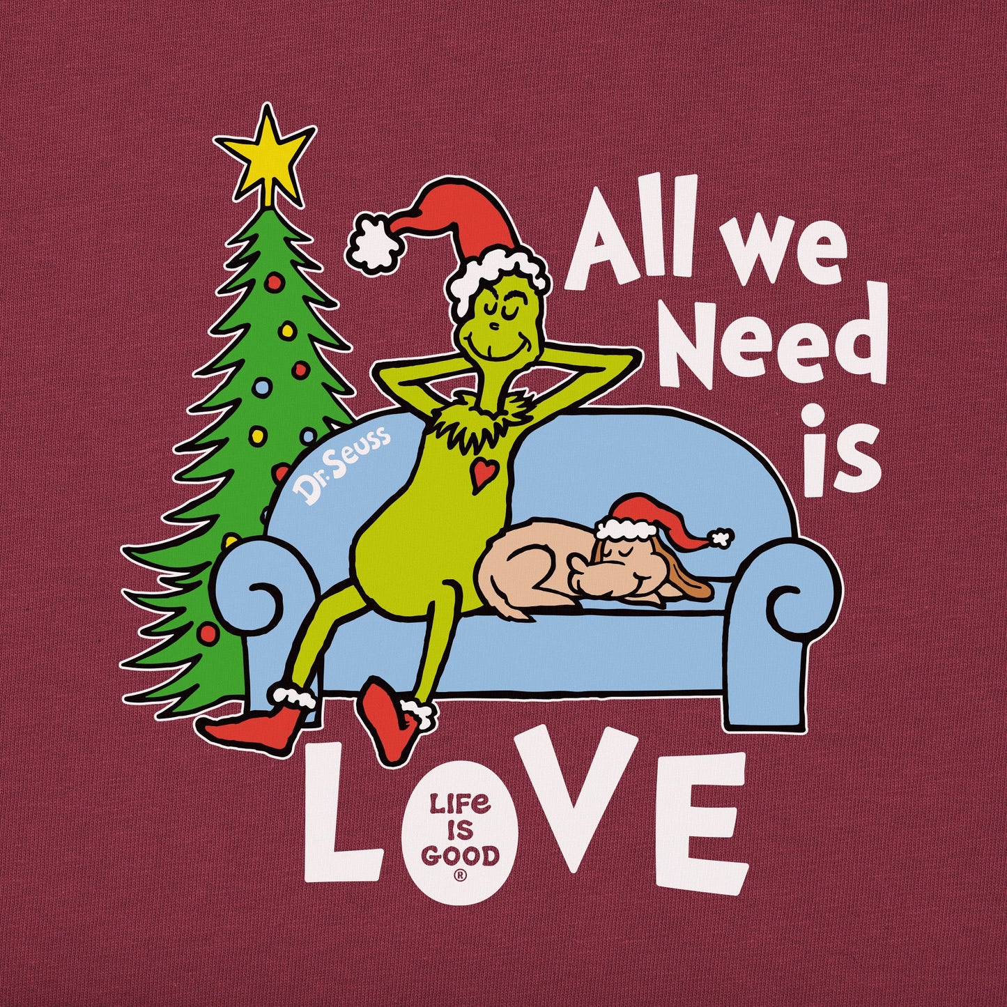 Women's Grinch & Max All we Need is Love Long Sleeve Crusher Tee