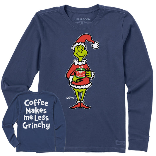 Women's Coffee Makes me Less Grinchy Long Sleeve Crusher Tee