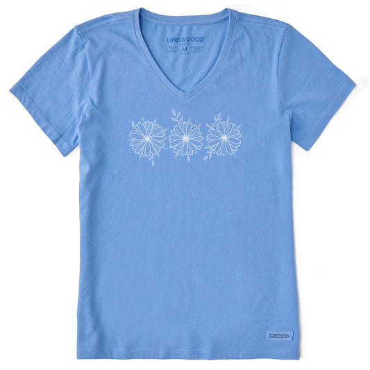 Women's Three Daisies Sketch Short Sleeve Vee