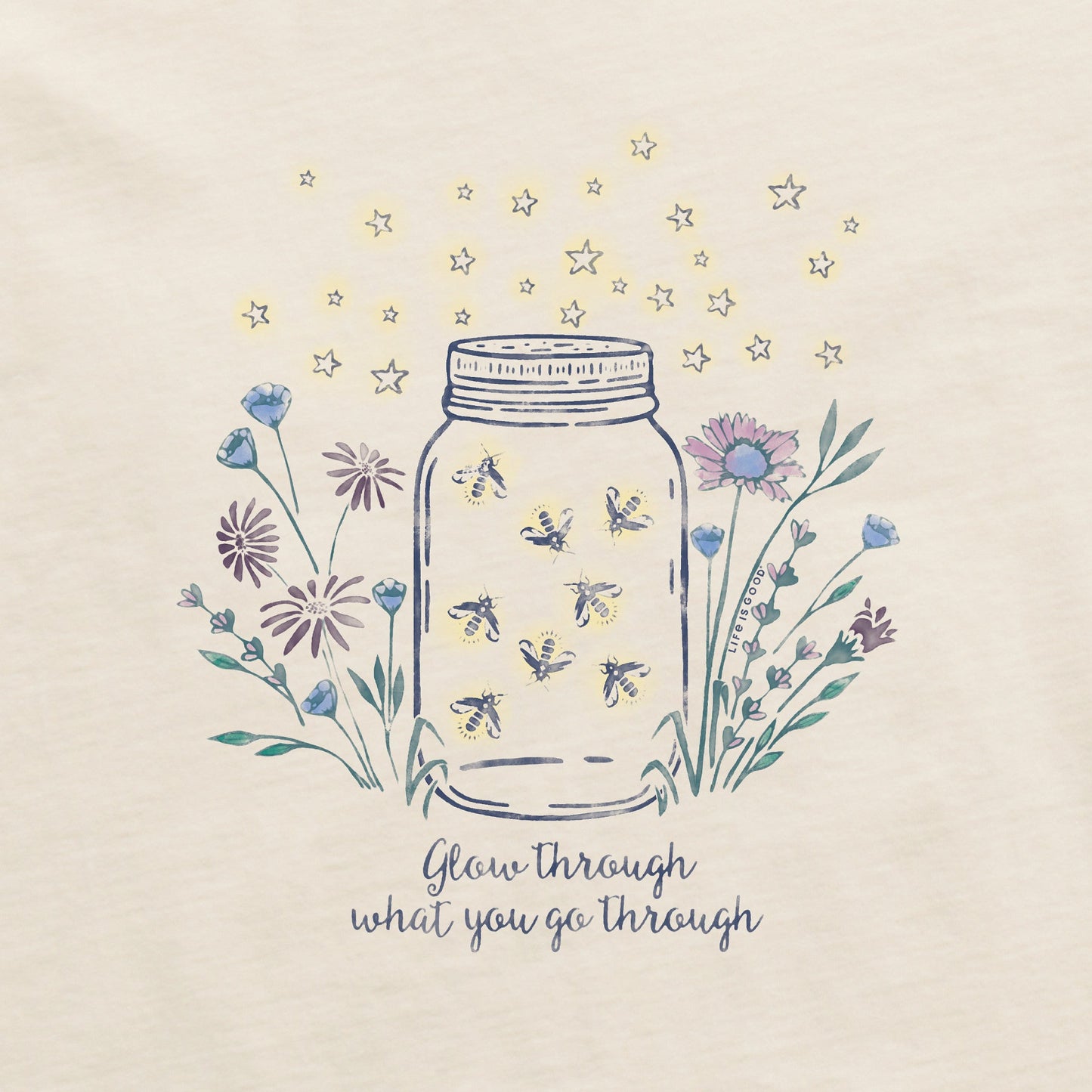 Women's Fireflies Flowers Jar Short Sleeve Tee