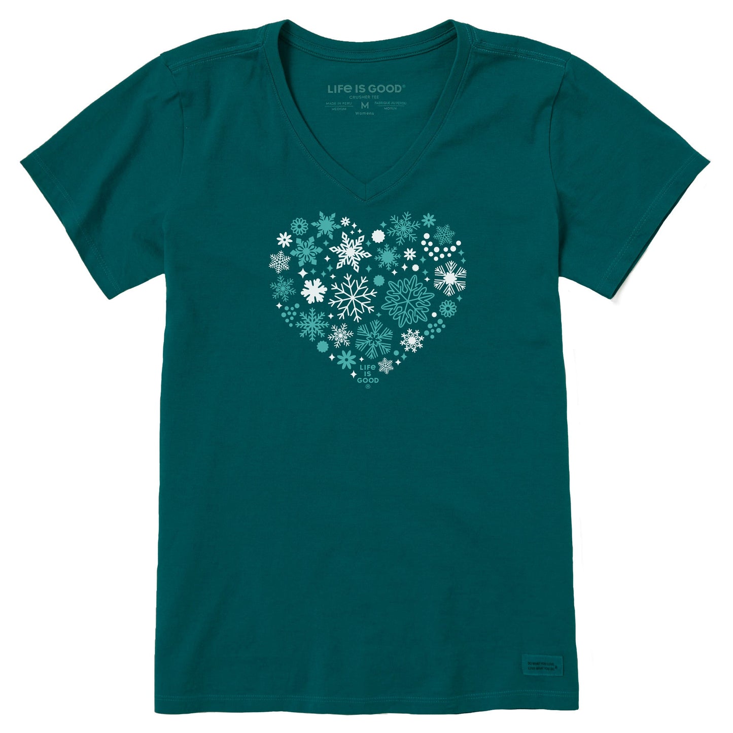Women's Snowflake Heart Short Sleeve Crusher Vee